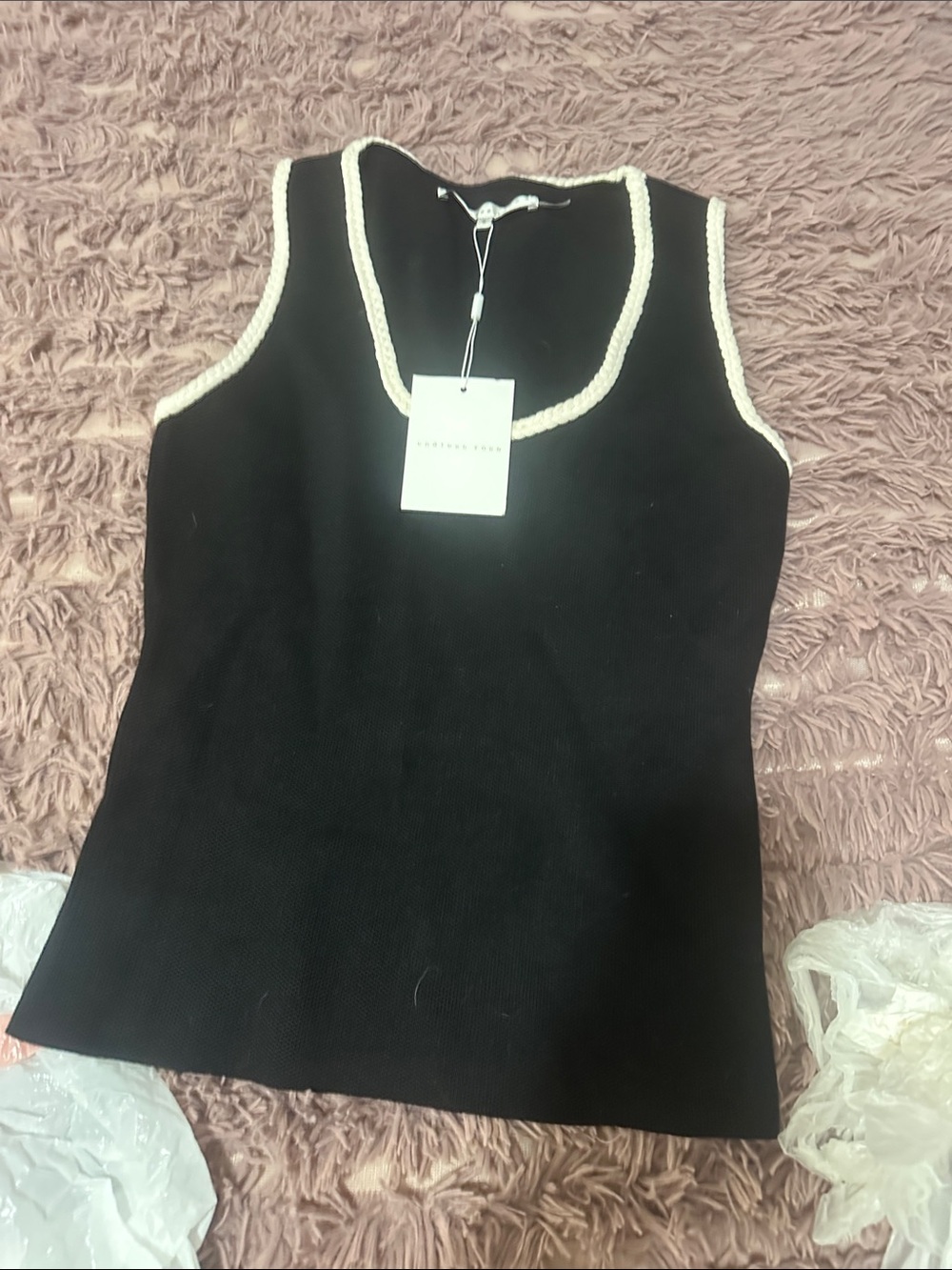 Endless Rose Black Tank Top with Cream Trim